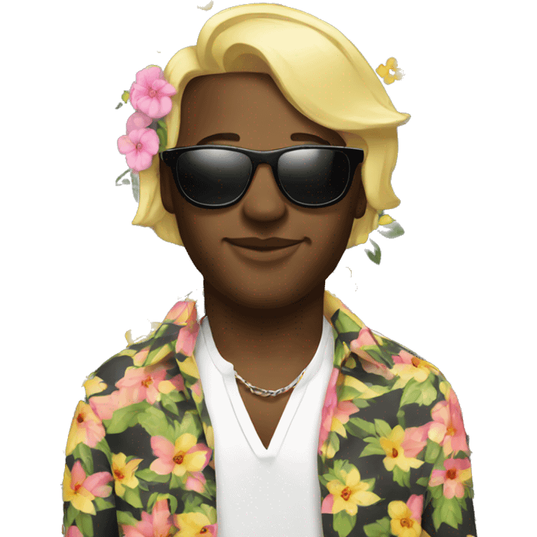 black dj wearing sunglasses wearing a flower shirt emoji