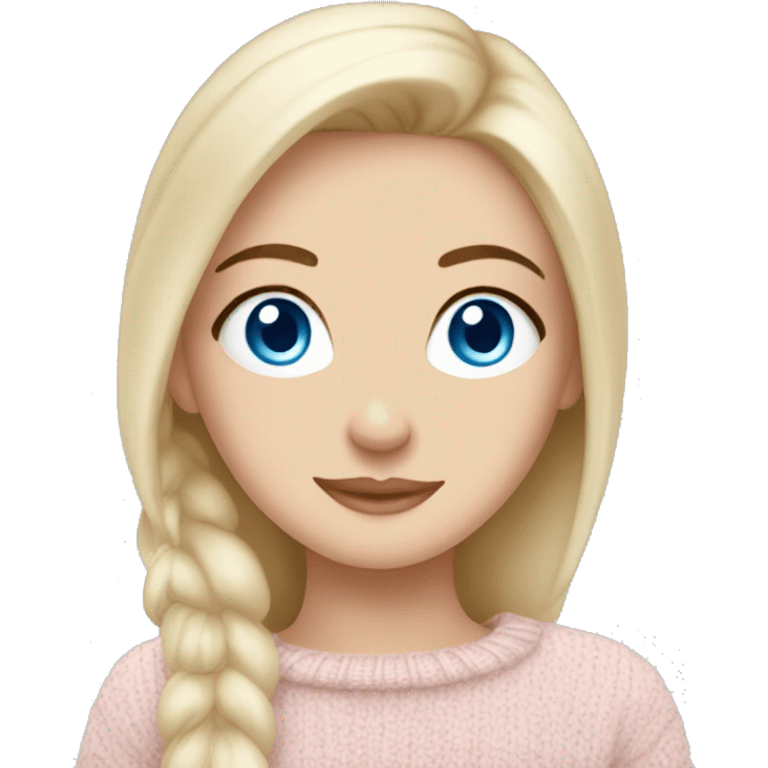 Pretty blue eyed white girl with light pink sweater reading cozy emoji