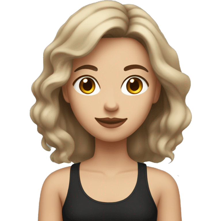 woman with light beige skin and very slightly wavy, brown hair, wearing a black tank top emoji