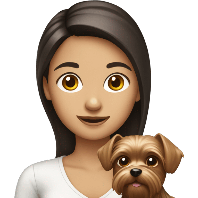 Brunette girl holding yorkshire terrier  emoji