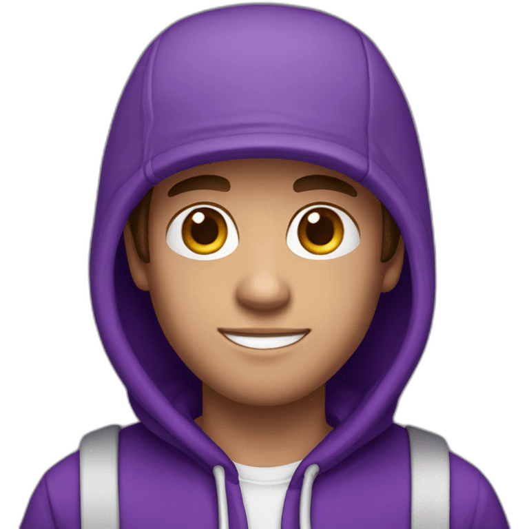 guy with brown hair and a purple cap white skin wearing a purple hoodie emoji