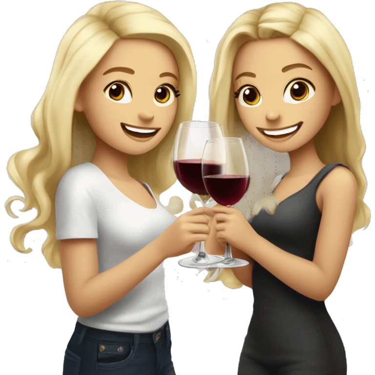 A blonde beautiful girl and a dark blonde super cute beautiful girl drink wine together emoji