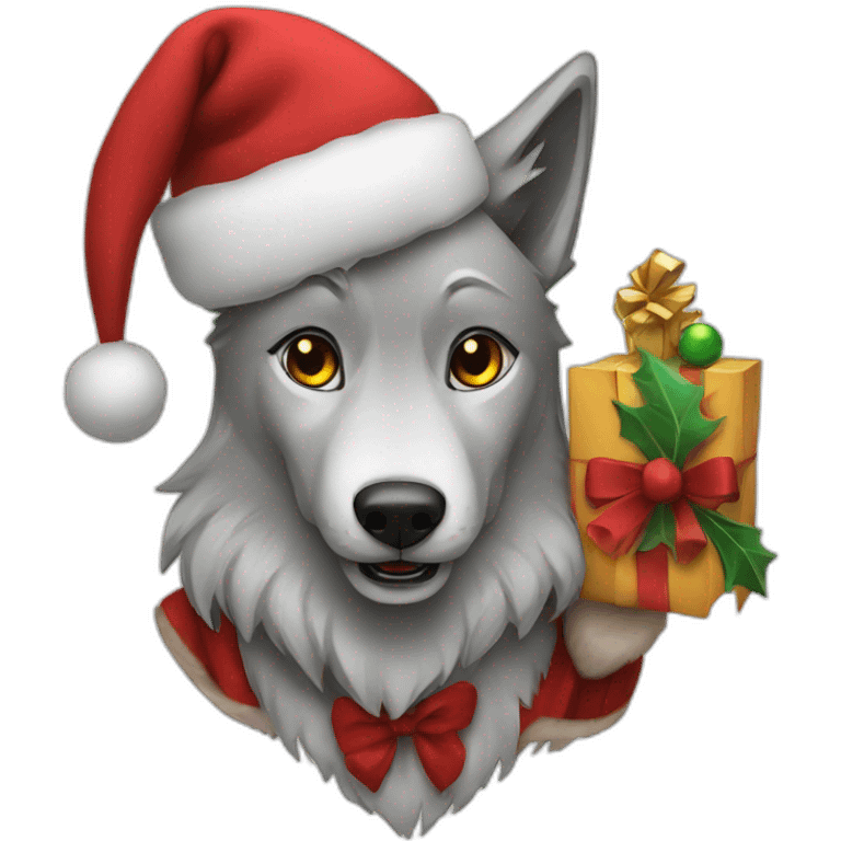 a wolf with santa emoji