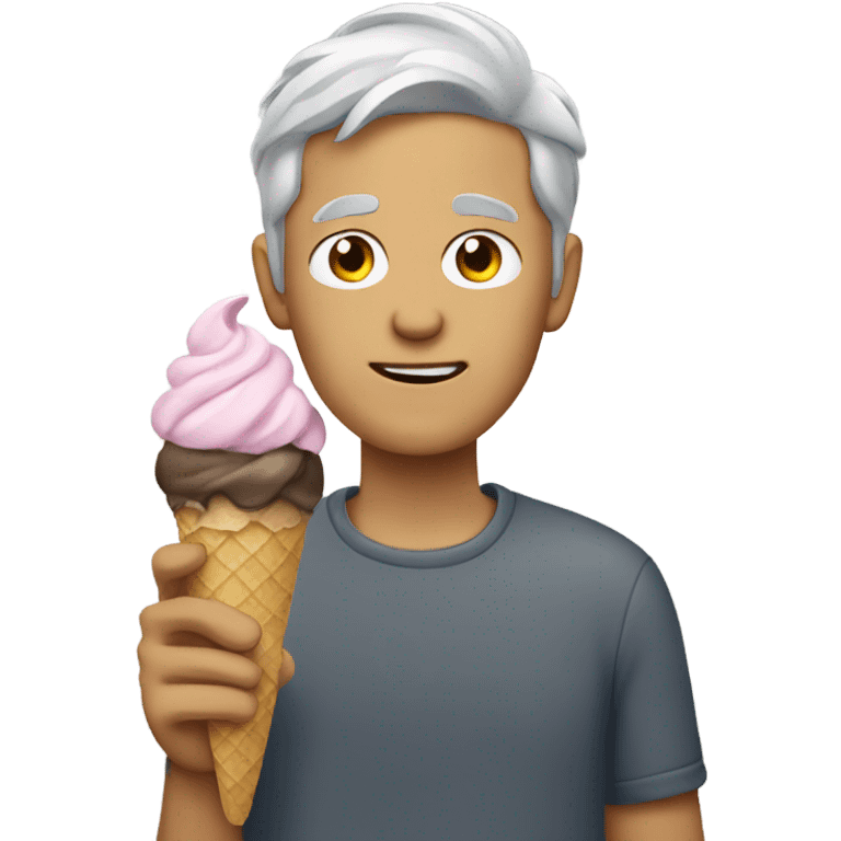 Guy with grey hair eating ice cream emoji