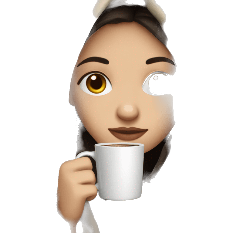 Pale  girl dark hair wrapped in cozy blanket drinking coffee emoji