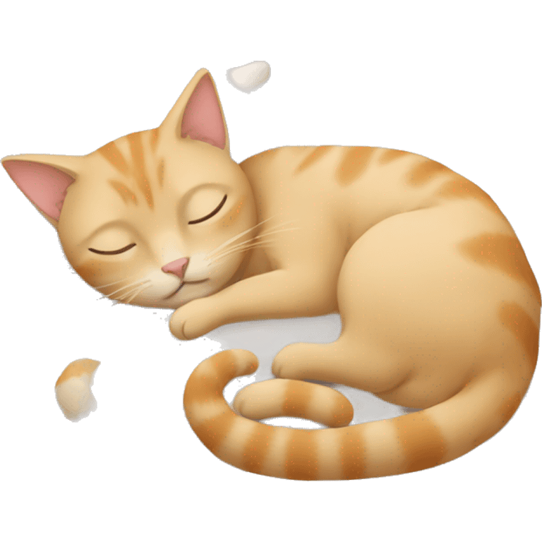 Beige cat sleeping with girl emoji