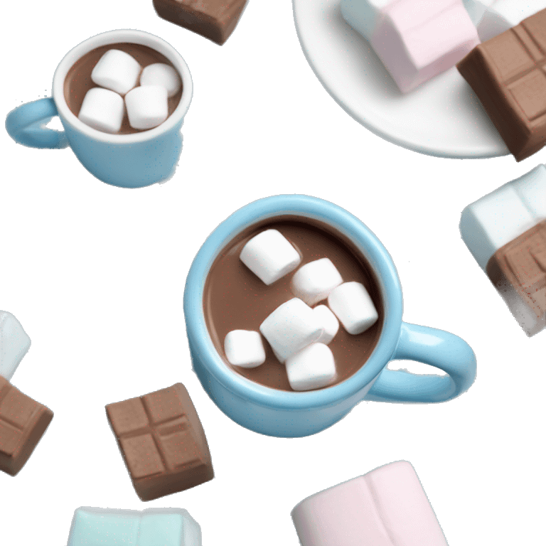 Pastel blue mug with hot chocolate and marshmallows  emoji