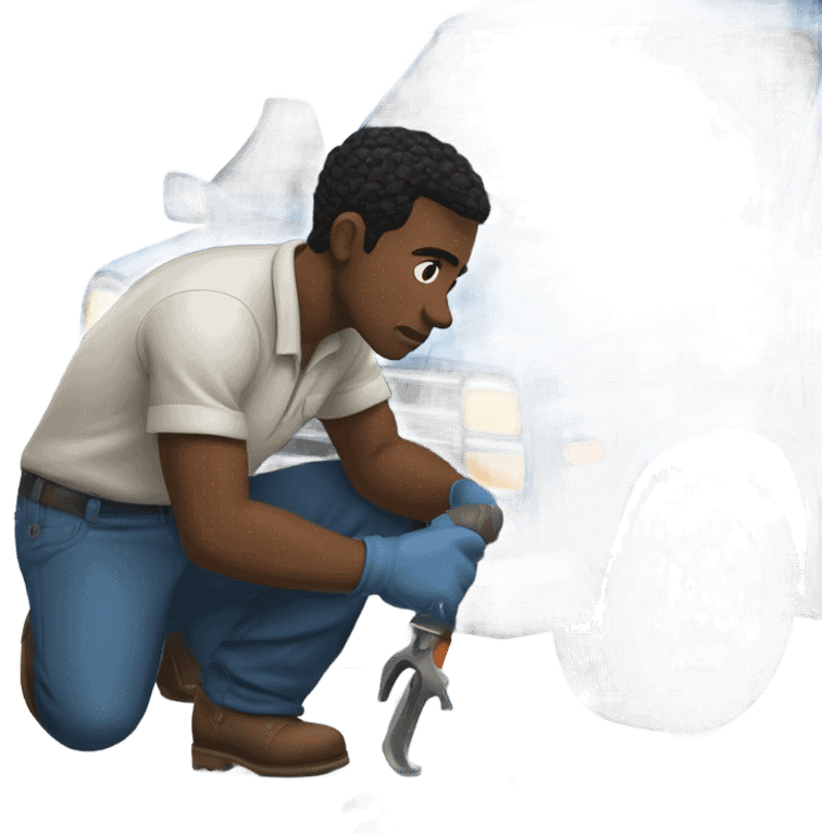 Black dude working on a old school car emoji