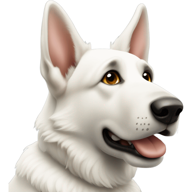 White German Shepherd Dog sitting with head tilted emoji