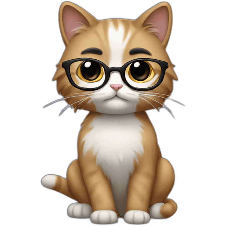 Cat with black and long hair wearing glasses  emoji