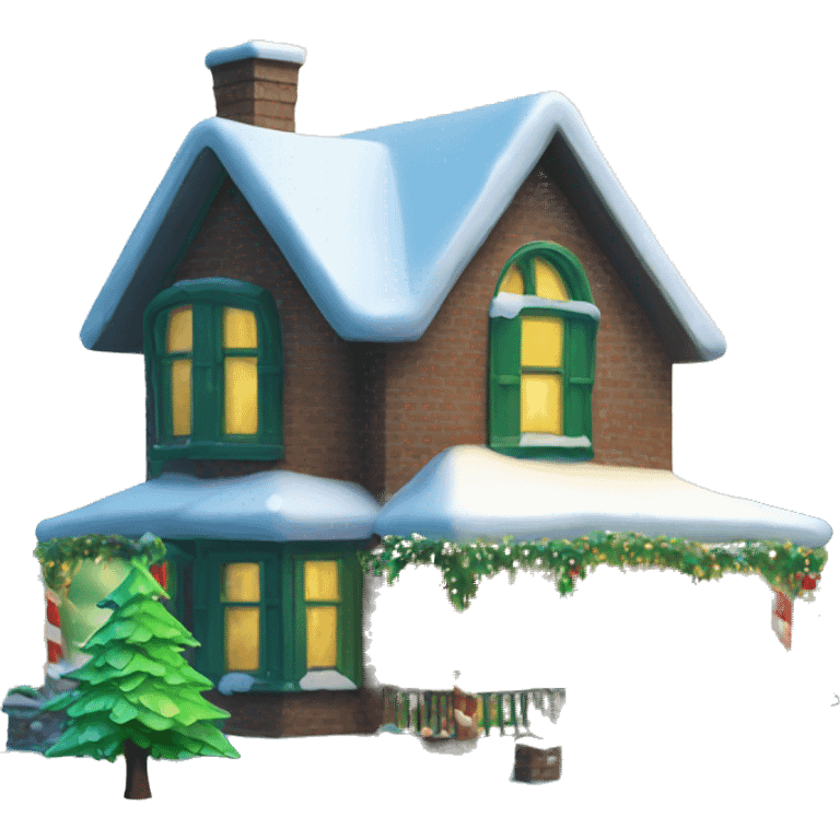 christmas house with green tree under snow emoji