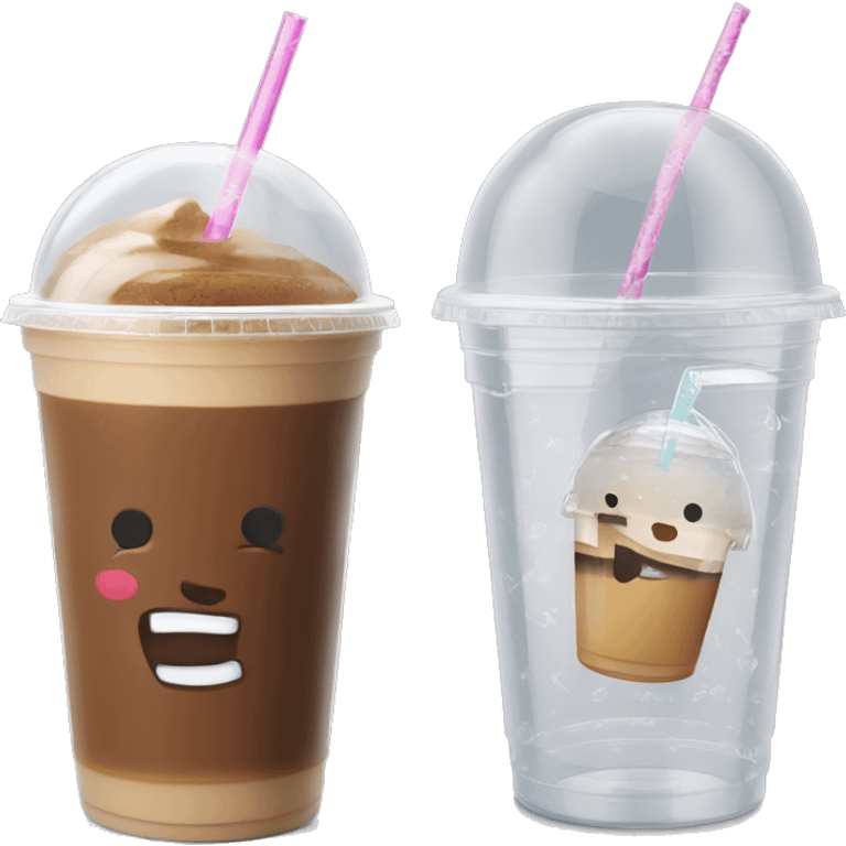 Cold coffee with ice cubes In a plastic cup With a dome-shaped cover 450 ml with straw emoji