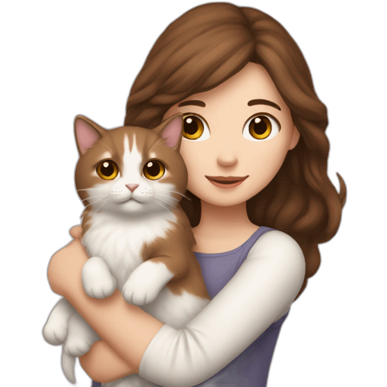 A girl with brown hair with a white fluffy cat in her arms emoji