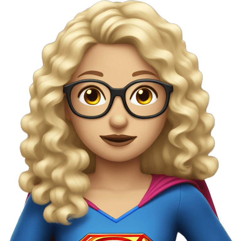 Curly long blonde hair girl with glasses and supergirl upper body emoji