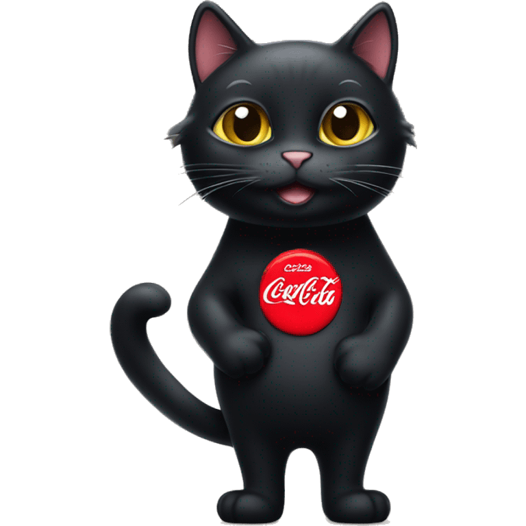 black cat with a Coca-Cola sticker around its belly emoji