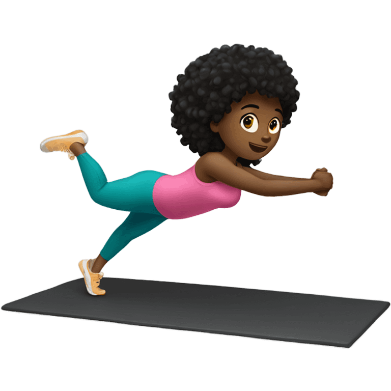  Black wavy haired girl exercising on a matt  emoji