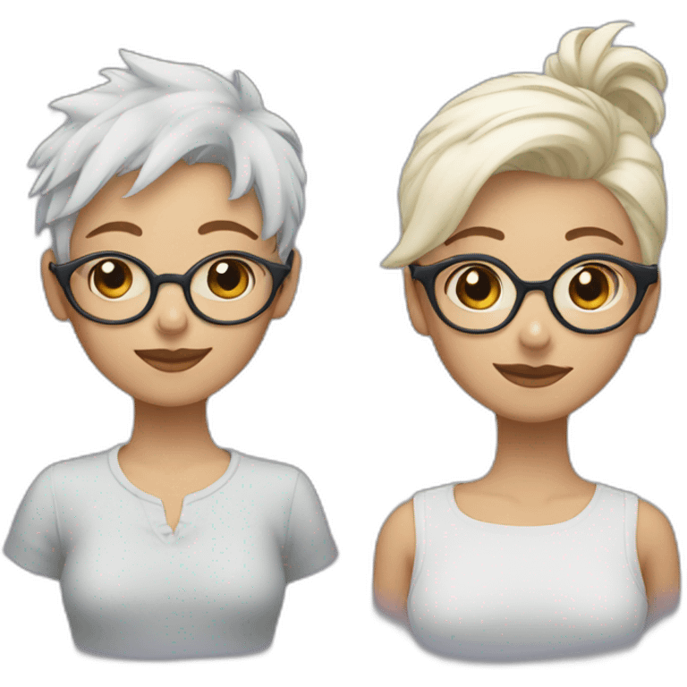 Couple of two girls one with white hair and other with short hair and glasses emoji