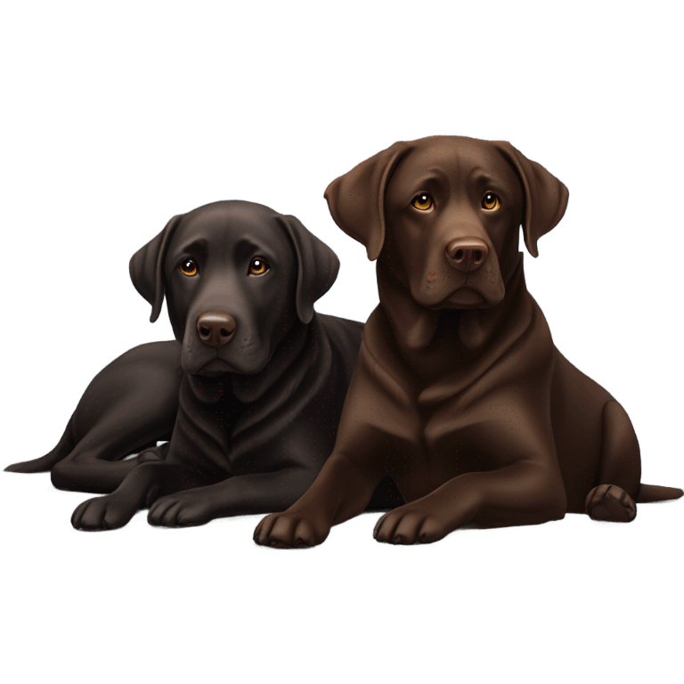 Chocolate Labrador lying with a black Labrador  emoji