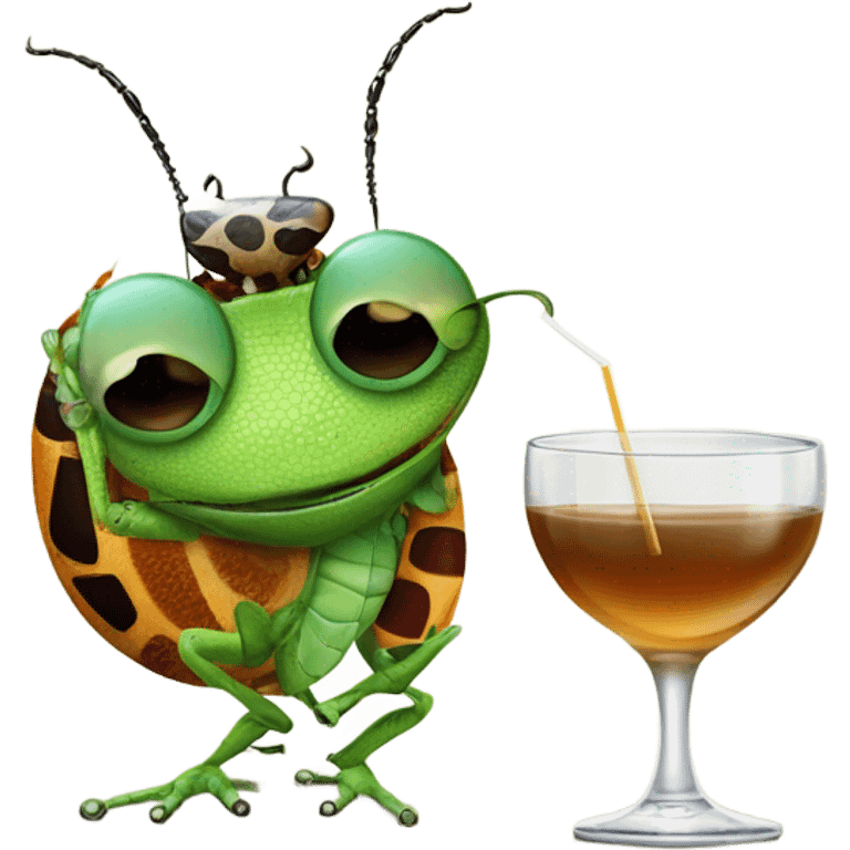 bug with a lizard on its back drinking an espresso martini emoji