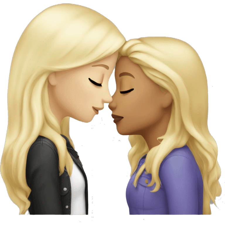 Blonde girl kissing brunette girl emoji