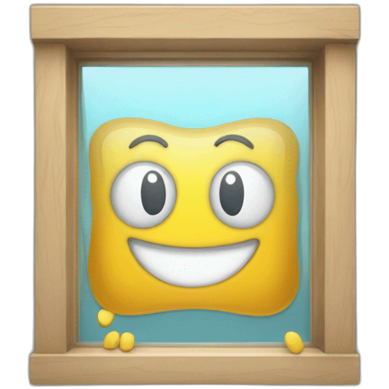 window glass with happy face and arms and legs emoji