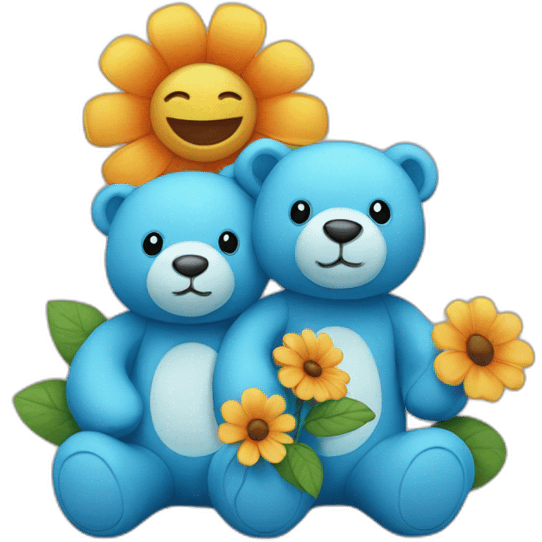 Flower on two blue teddy bears emoji