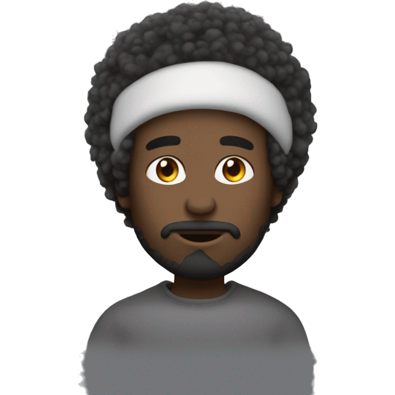 homme à la peau brune avec de longs cheveux noirs bouclés afro qui est heureu en ecoutant de la musique emoji