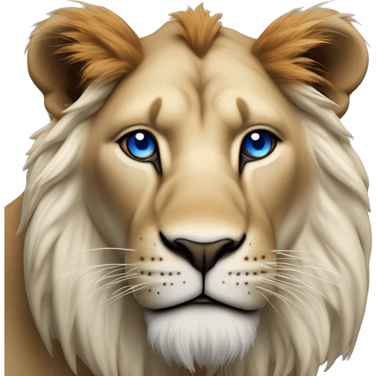 Lion blanc aux yeux bleus avec une tâche marron sur le côté droit du visage  emoji