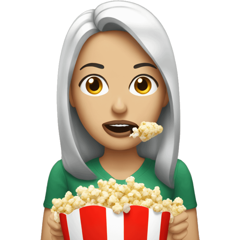 White brunette woman putting popcorn in her mouth emoji