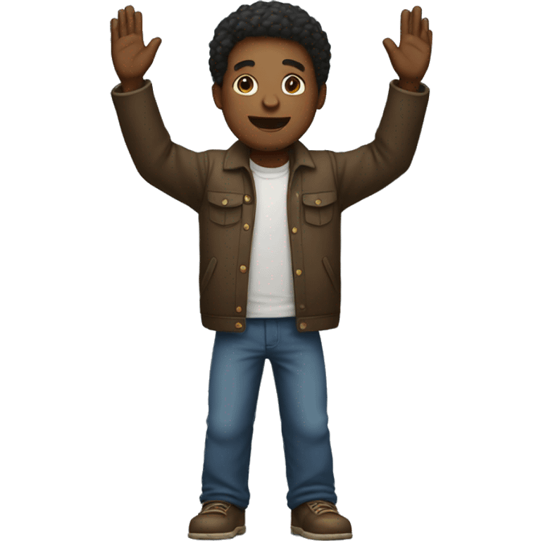 a black man standing straight with his arms raised emoji