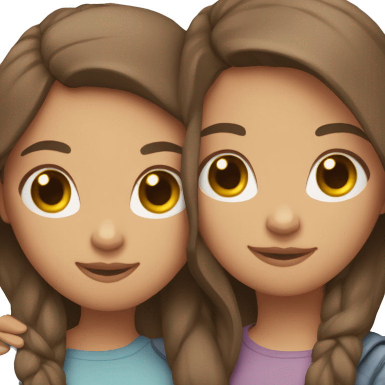 two best friends with straight brunette hair hugging emoji