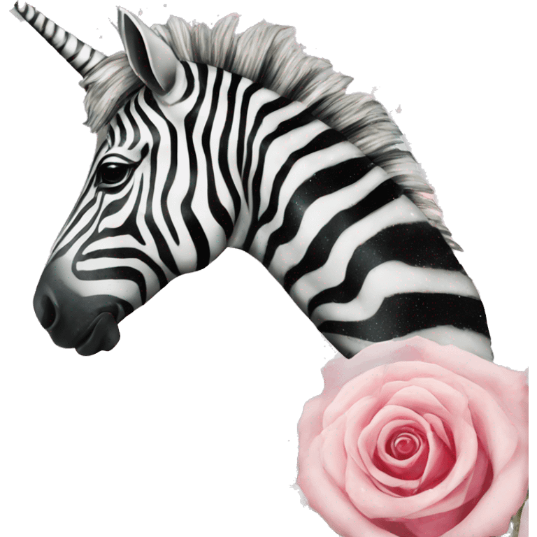 Zebra sparkling nebula unicorn Pegasus vintage collage roses emoji