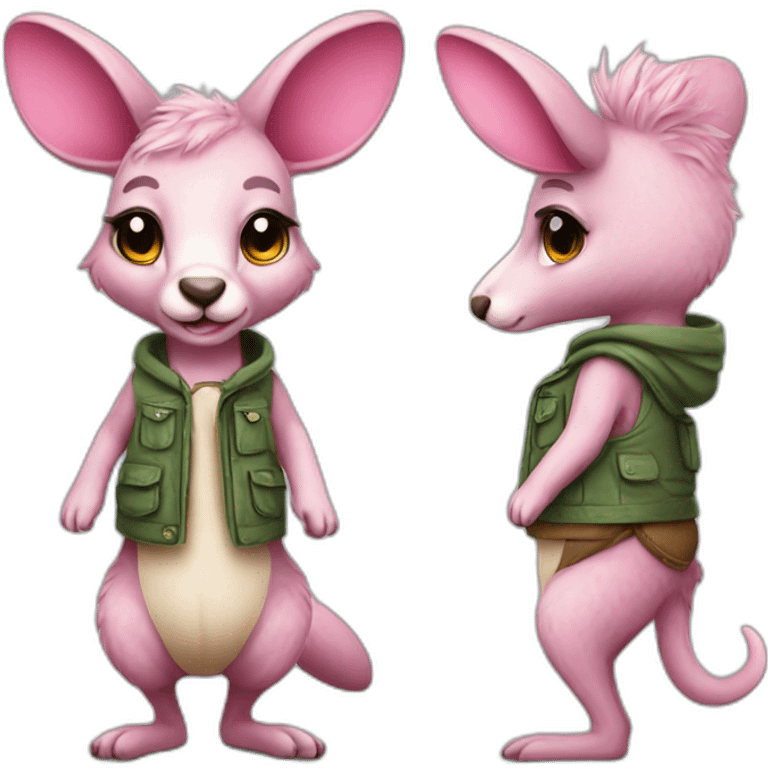 Pink haired kangaroo with cute clothes emoji