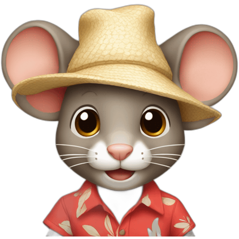 Jerry mouse with red beach shirt and cream hat emoji