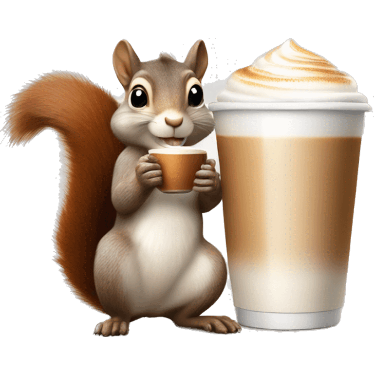 Realistic squirrel holding cup of latte macchiato  emoji