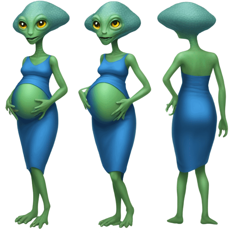 Pregnant Reptilian alien woman, full body in blue dress emoji