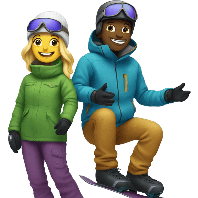 friends enjoying snowboarding outdoors emoji