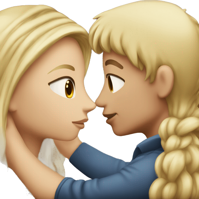 Blonde boy kissing brunette girl emoji