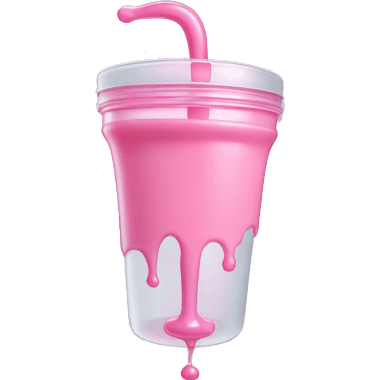 spilled sippy cup with pastel pink liquid and a distorted reflection emoji