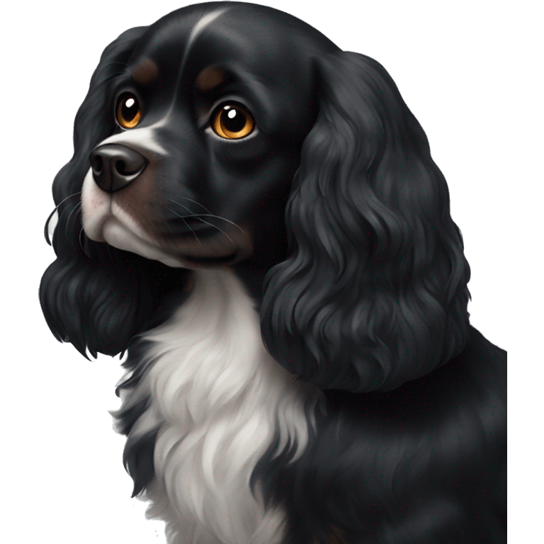 completely black small king spaniel with black fur on his whole face and white fur on chest emoji