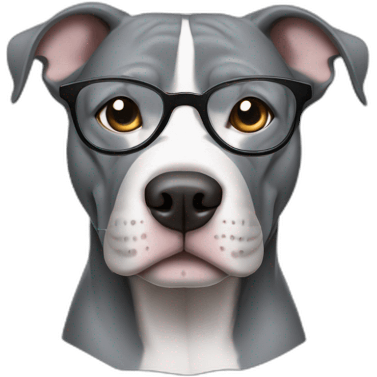 gray pitbull blue eyes wearing glasses emoji