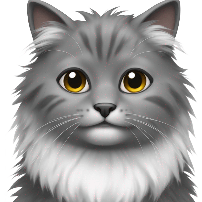 A dark grey and white fluffy cat emoji