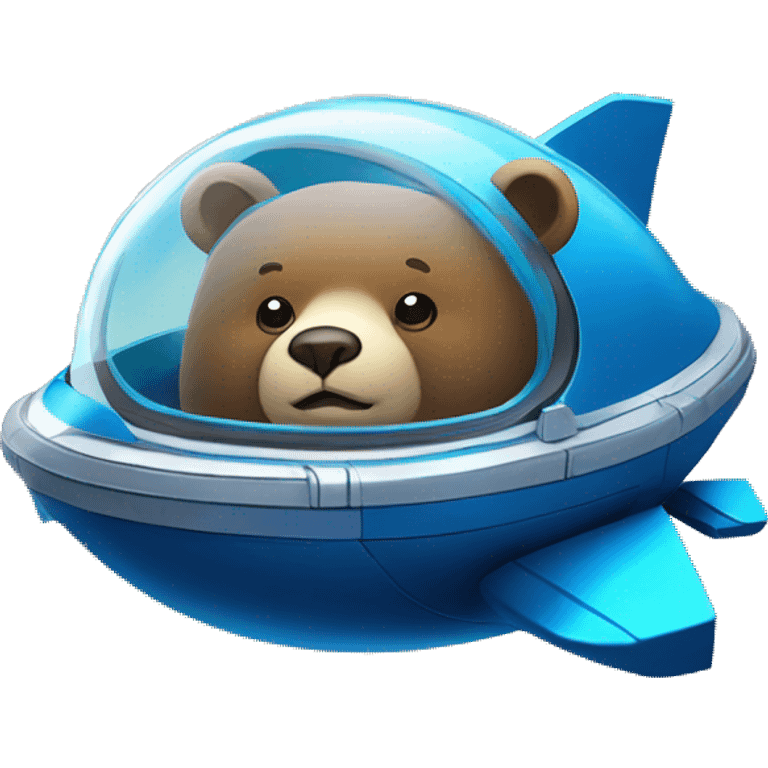  A "time-traveling bear" emoji, depicting a bear in a spaceship with a clock on the window, against a starry galaxy background, using vibrant metallic blue and silver colors. emoji