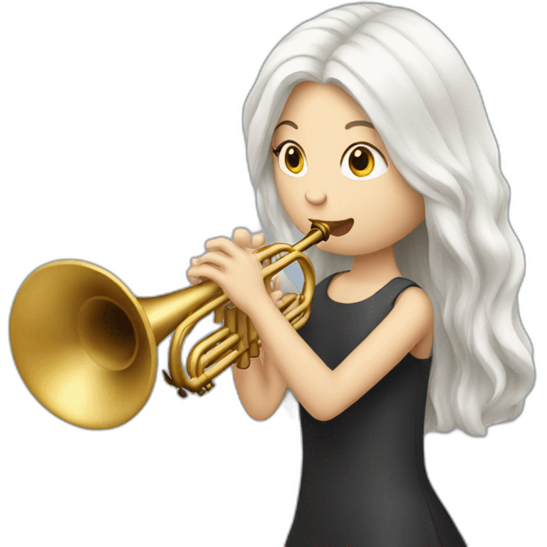 A long white hair girl playing the trumpet emoji