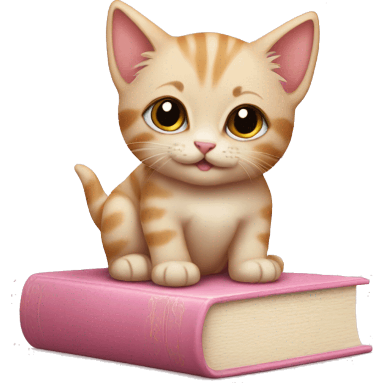 Kitten on top of a closed light pink book emoji