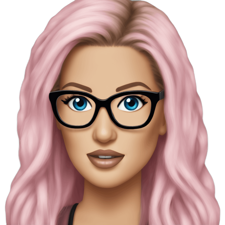 Photo Realistic khloe kardashian stylish pink hair BLUE eyes and glasses elegant  emoji