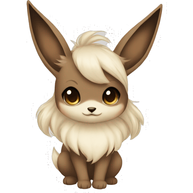 Kawaii Pale Eevee with dark brown long emo hair covering her eyes Full Body emoji