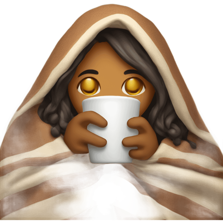 girl inside a blanket sipping coffee eyes closed emoji