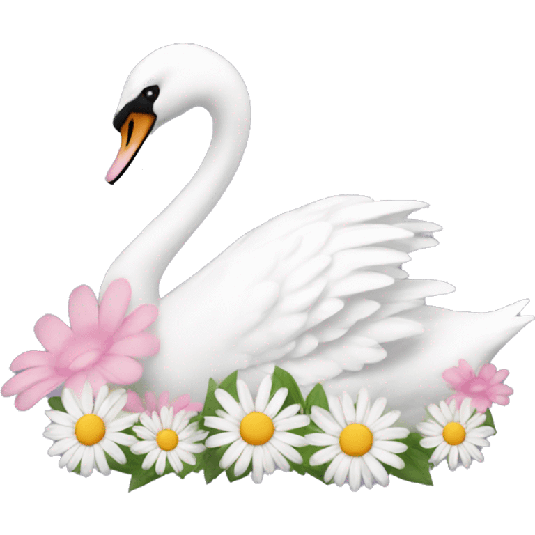 Swan with daisy flower pink emoji