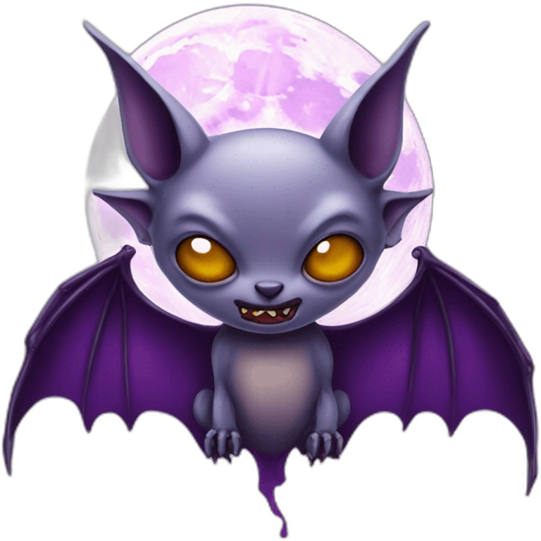 realistic full moon with evil face vampire bat purple dripping wings emoji